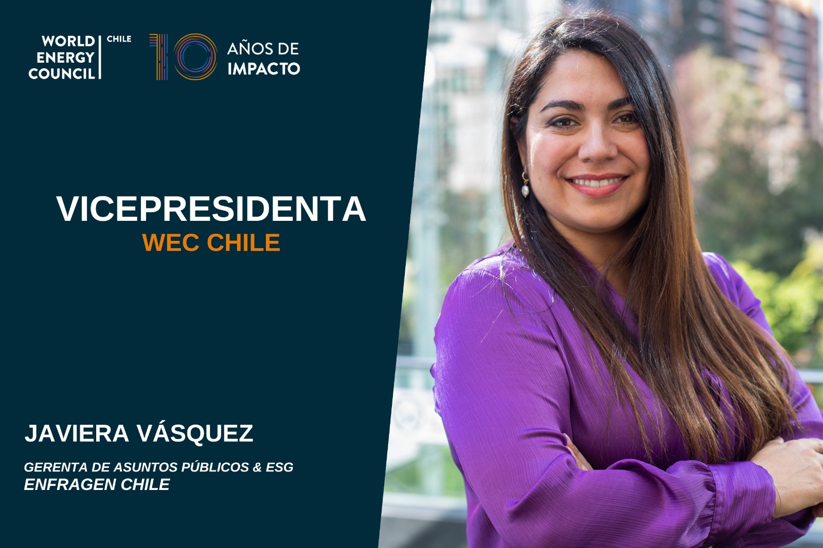 Foto de Javiera Vasquez, la nueva vicepresidenta de WEC Chile